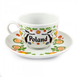Filiżanka ze spodkiem - FOLK biała