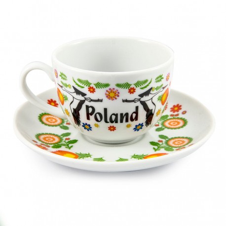 Filiżanka ze spodkiem - FOLK biała