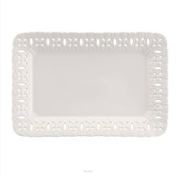 Talerz do ciasta porcelanowy ażurowy 30 x 21 cm CLARA Ivory AZ163
