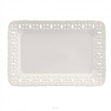 Talerz do ciasta porcelanowy ażurowy 30 x 21 cm CLARA Ivory AZ163