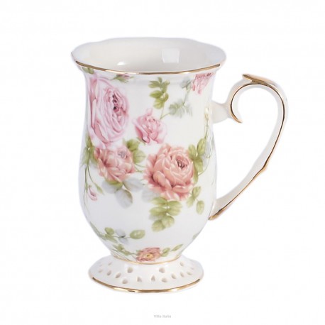 Kubek porcelanowy dekorowany złota linia 300 ml ROSE GARDEN AZ004